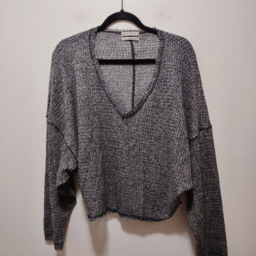 Urban Outfitters Gray Waffle Knit Oversize Long Sleeve Top Medium